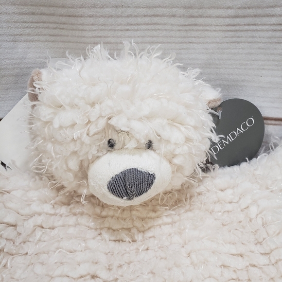 Demdaco Wrapped In Prayer Blankie Bear Lovey Fuzzy Cream Rattle Head 12"x9" 2010 - Picture 2 of 10